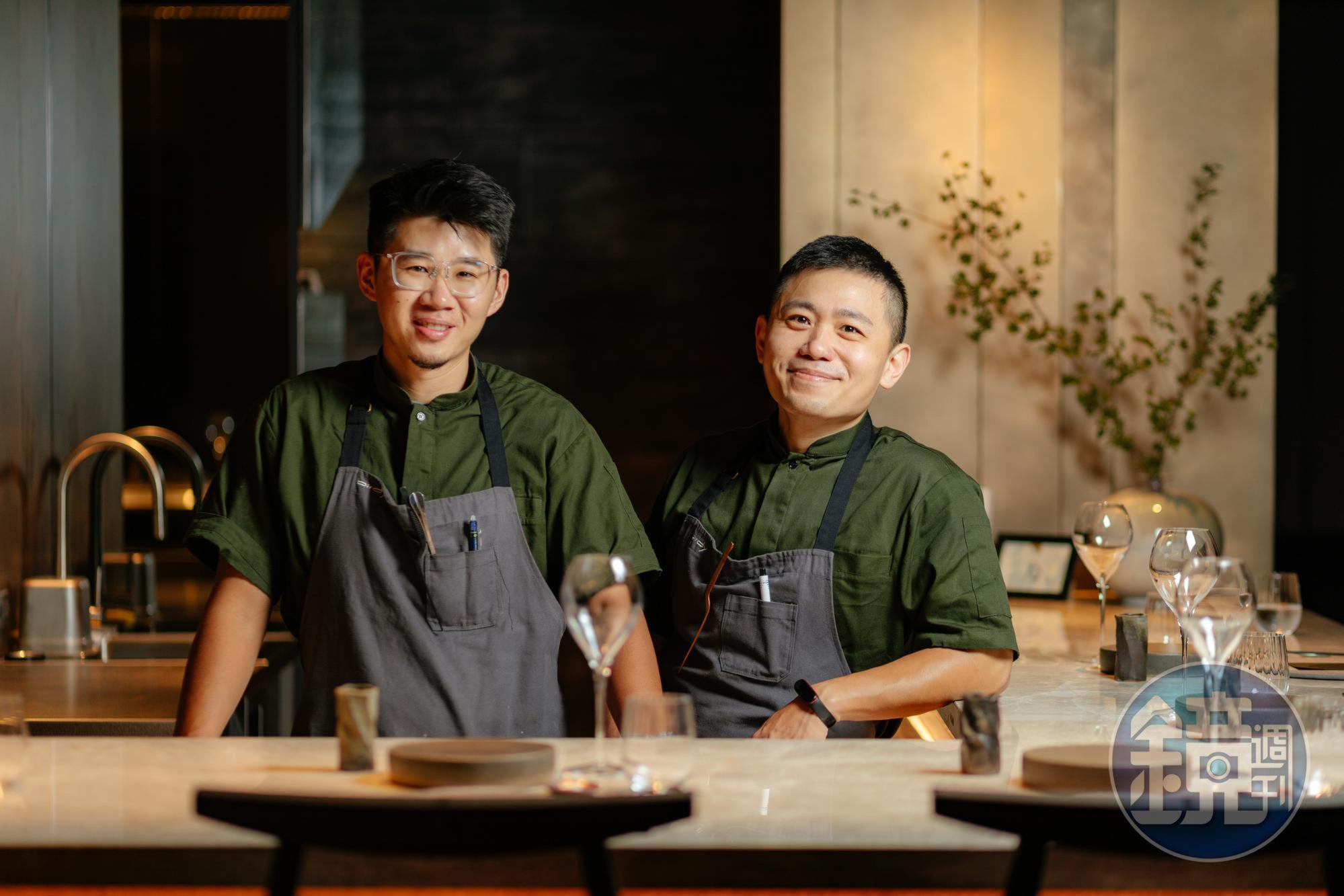 黃晨睿(右)和楊富雄(左)2位主廚是大學學長和學弟,雖非科班出身,卻也更不受框架限制。