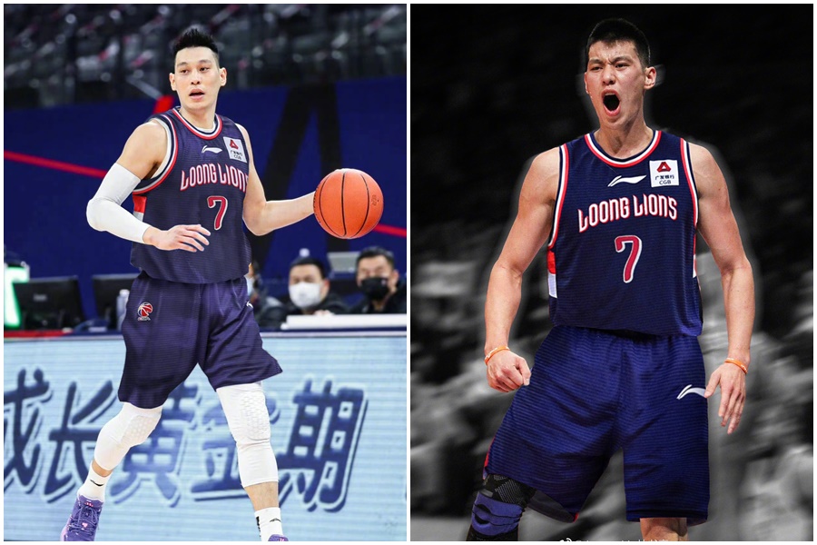 林書豪在微博上宣布續留CBA，加盟廣州龍獅，並附P上球衣的自己。（翻攝自林書豪微博）