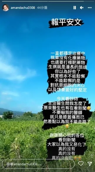 朱芯儀經常發文更新病況。（翻攝自朱芯儀IG）
