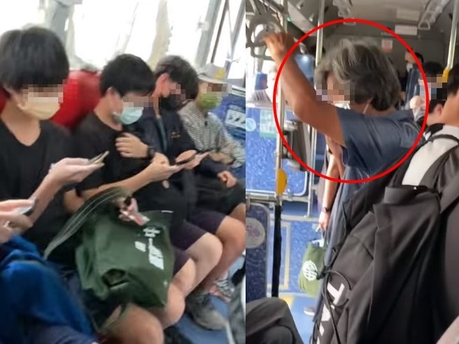 一名68歲老人在公車上強硬要台南一中學生讓位，甚至打電話到學校投訴，在通話內破口大罵。（翻攝自爆料公社）