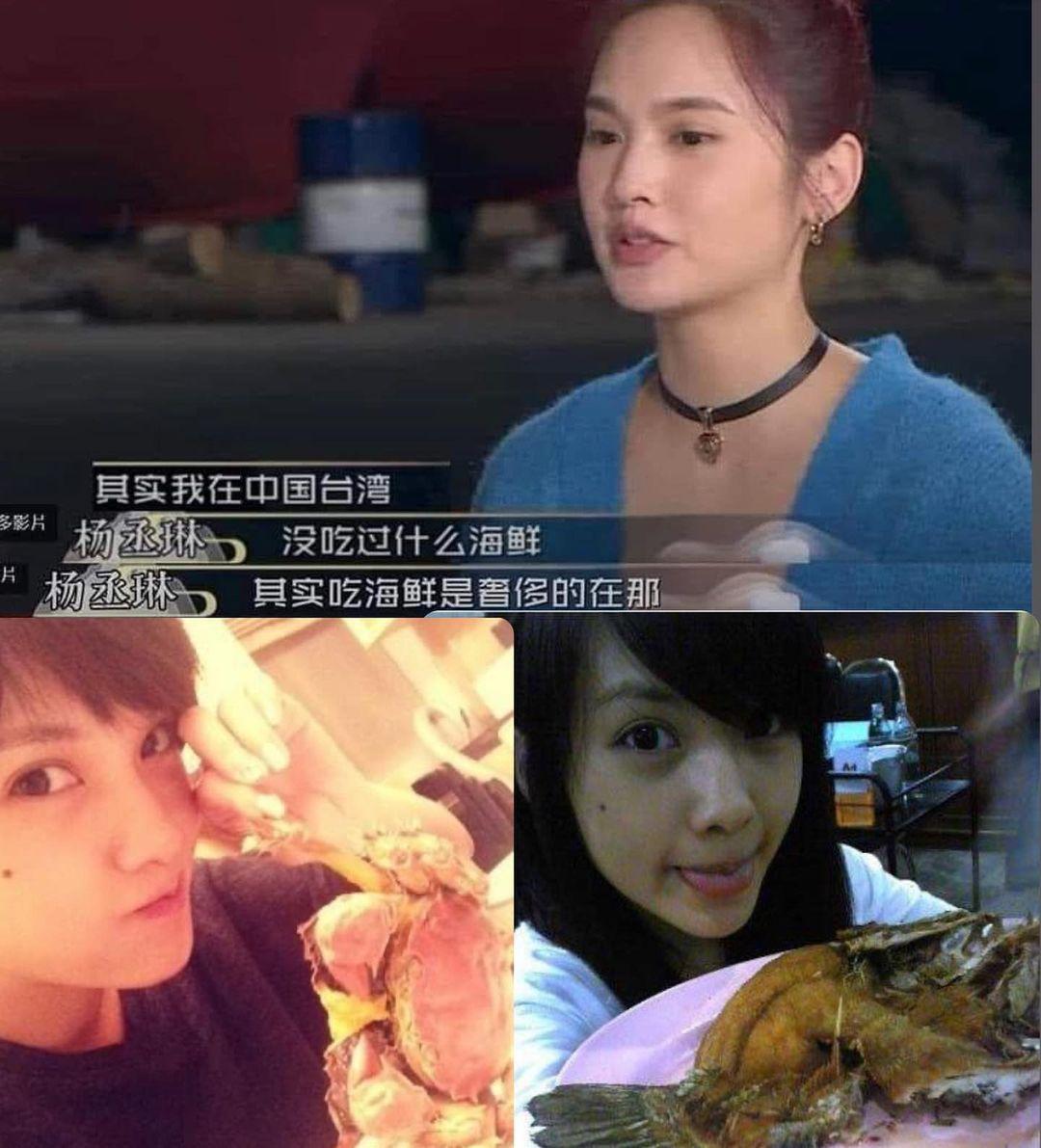 楊丞琳在陸綜一席「在中國台灣吃海鮮其實奢侈」引發熱議。(翻攝自辱華師兄IG)