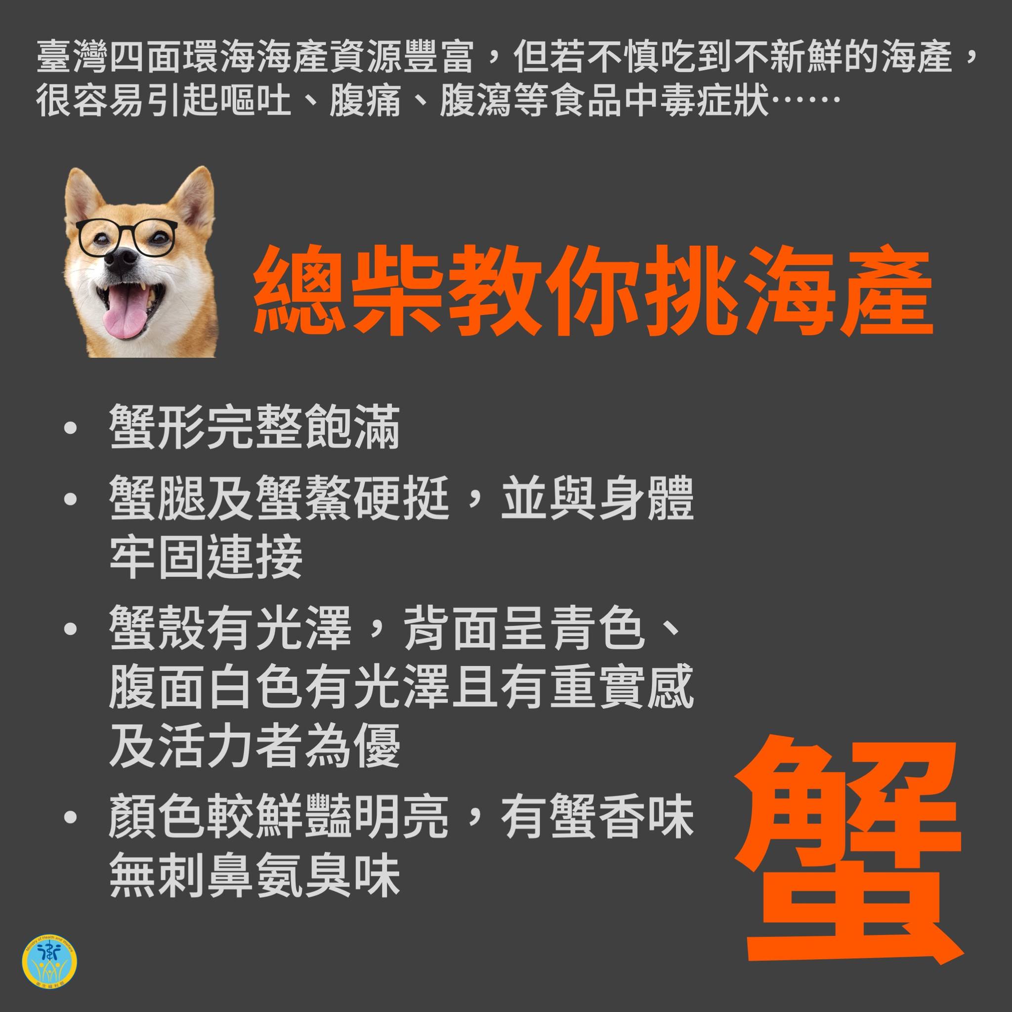 總柴教大家挑選「蟹」的技巧。(翻攝自衛生福利部臉書)