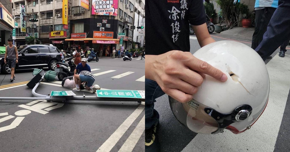 彰化一名新手媽媽日前遭號誌桿砸中，目前下半身還是麻痺狀態。（翻攝自記者爆料網）