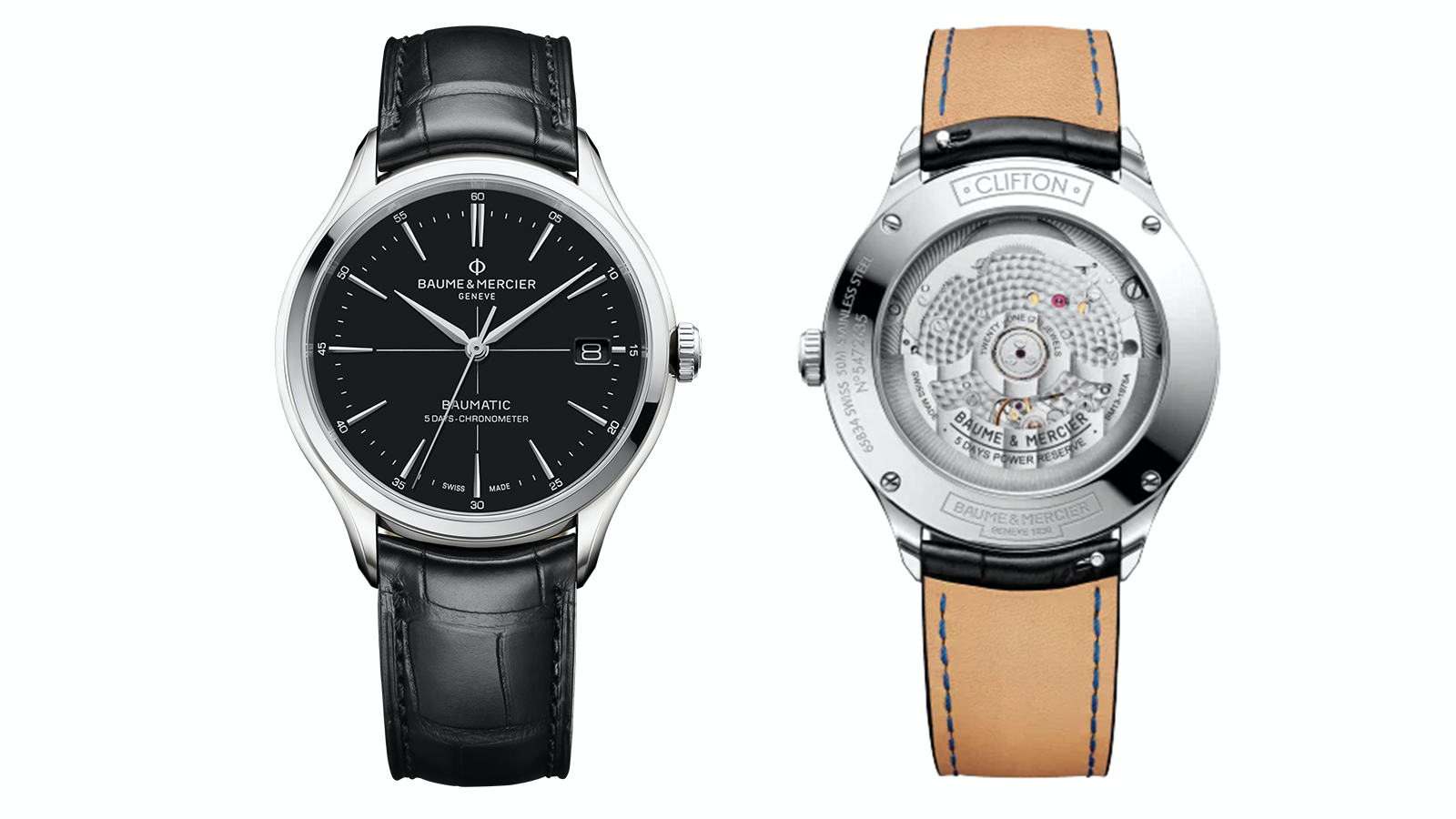 BAUME & MERCIER Clifton 10692｜錶徑40mm／不鏽鋼材質／時、分、秒、日期指示／Baumatic BM13-1975A自動上鍊機芯／C.O.S.C.瑞士官方天文台認證／動力儲存約120小時／防水50米／定價NT$97,100