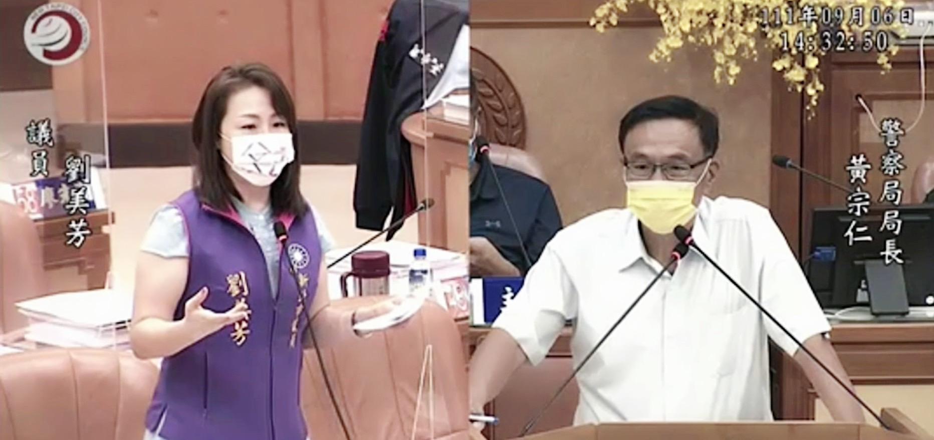 新北市議員劉美方質詢新北市警察局長黃宗仁，認為當用槍與否成疑慮時，電擊槍也許是近身攻擊時可以考慮的抵禦設備。（翻攝翻攝新北市議會網站）
