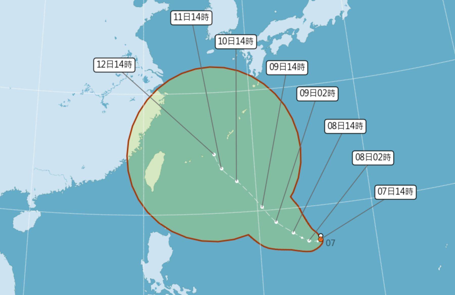 熱帶低壓將於週六為北台灣帶來降雨。(翻攝自氣象局)