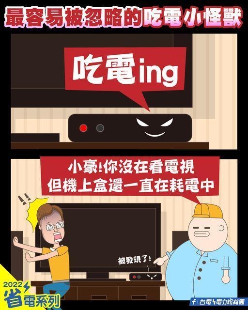 類似數位機上盒這類的待機家電,待機跟開機所消耗的電力沒有多大差距。(翻攝自台電電力粉絲團)