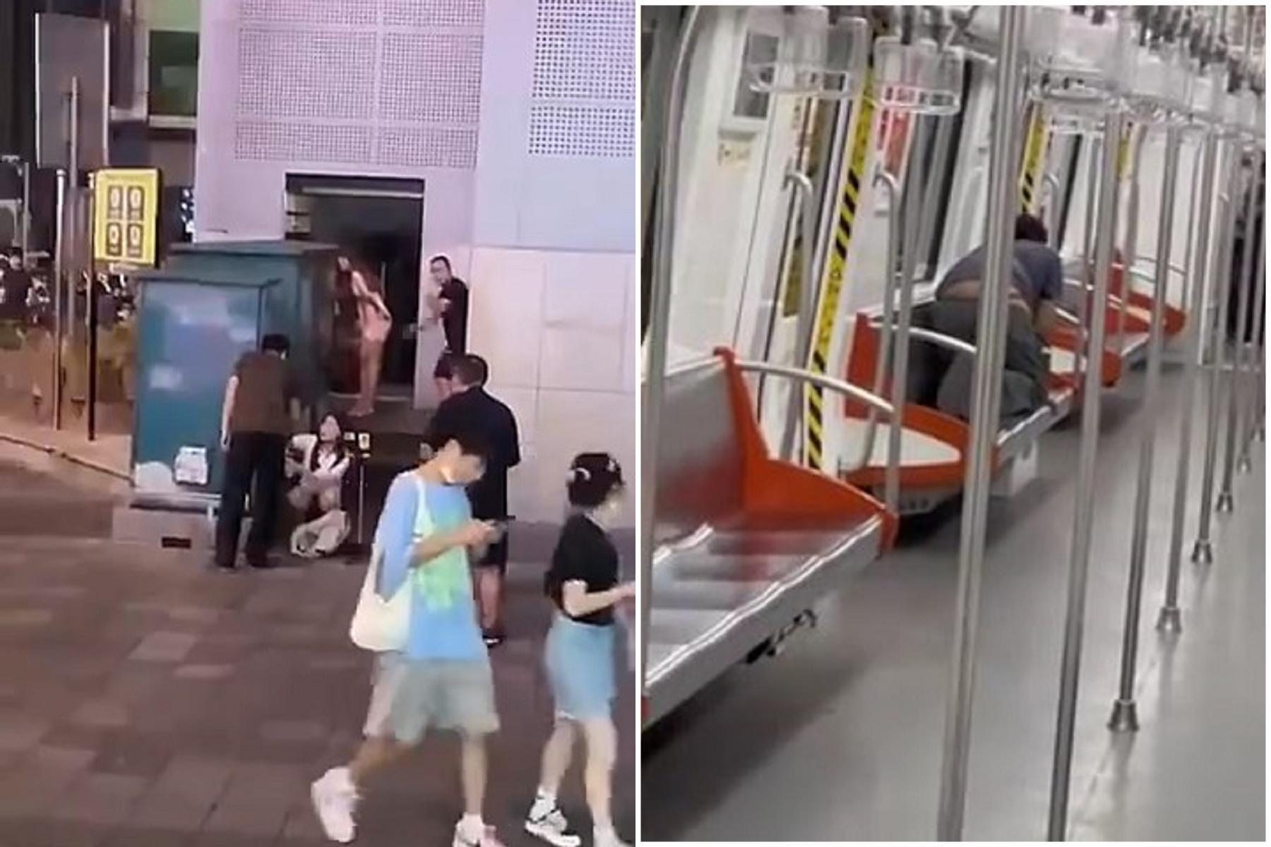 中國詭異怪象!長腿妹翹臀當眾讓男人「鞭數十」,又有「喪屍狗人」出沒。(翻自微博)
