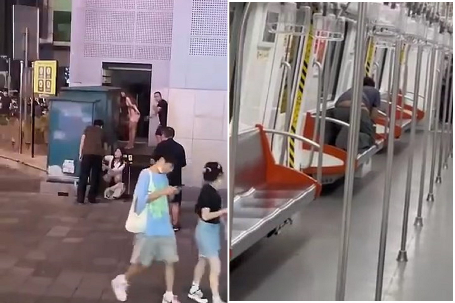 中國詭異怪象！長腿妹翹臀當眾讓男人「鞭數十」，又有「喪屍狗人」出沒。（翻自微博）