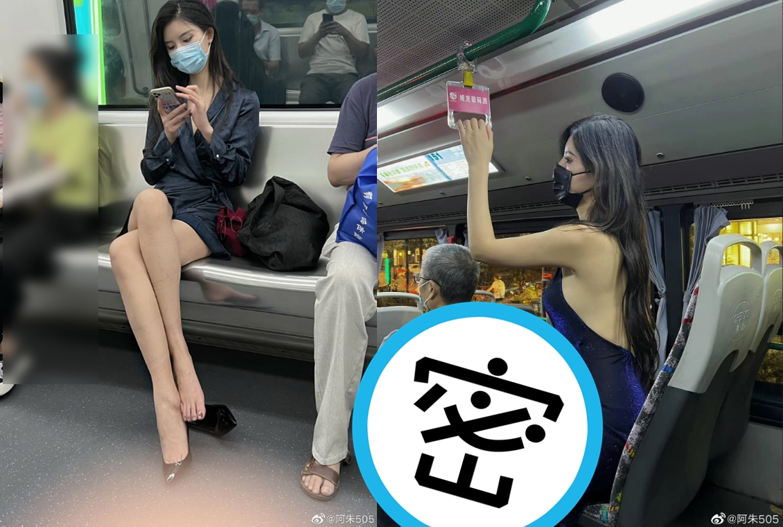 「謎之壓痕」通勤OL正妹再現身，近日幾張性感通勤照再度上網路熱搜。（翻攝阿朱505）