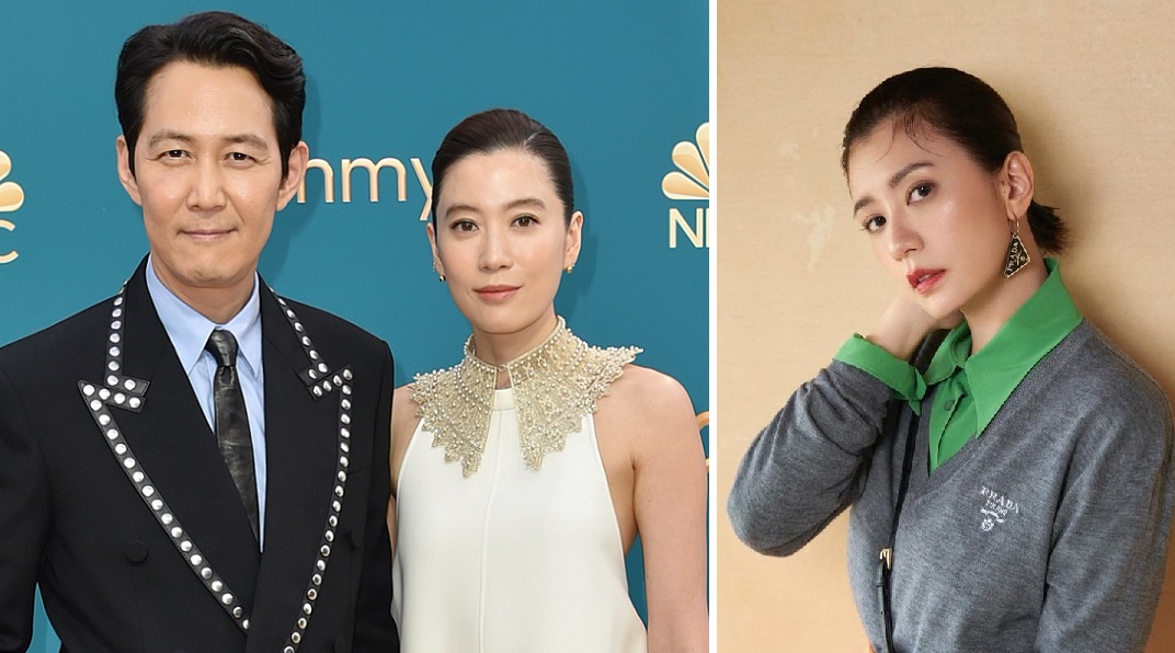 李政宰（左圖左）與女友林世玲（左圖右）走上艾美獎紅毯，網友眼尖發現林世玲與賈靜雯（右圖）撞臉。（翻攝推特@TelevisionAcad、賈靜雯IG）