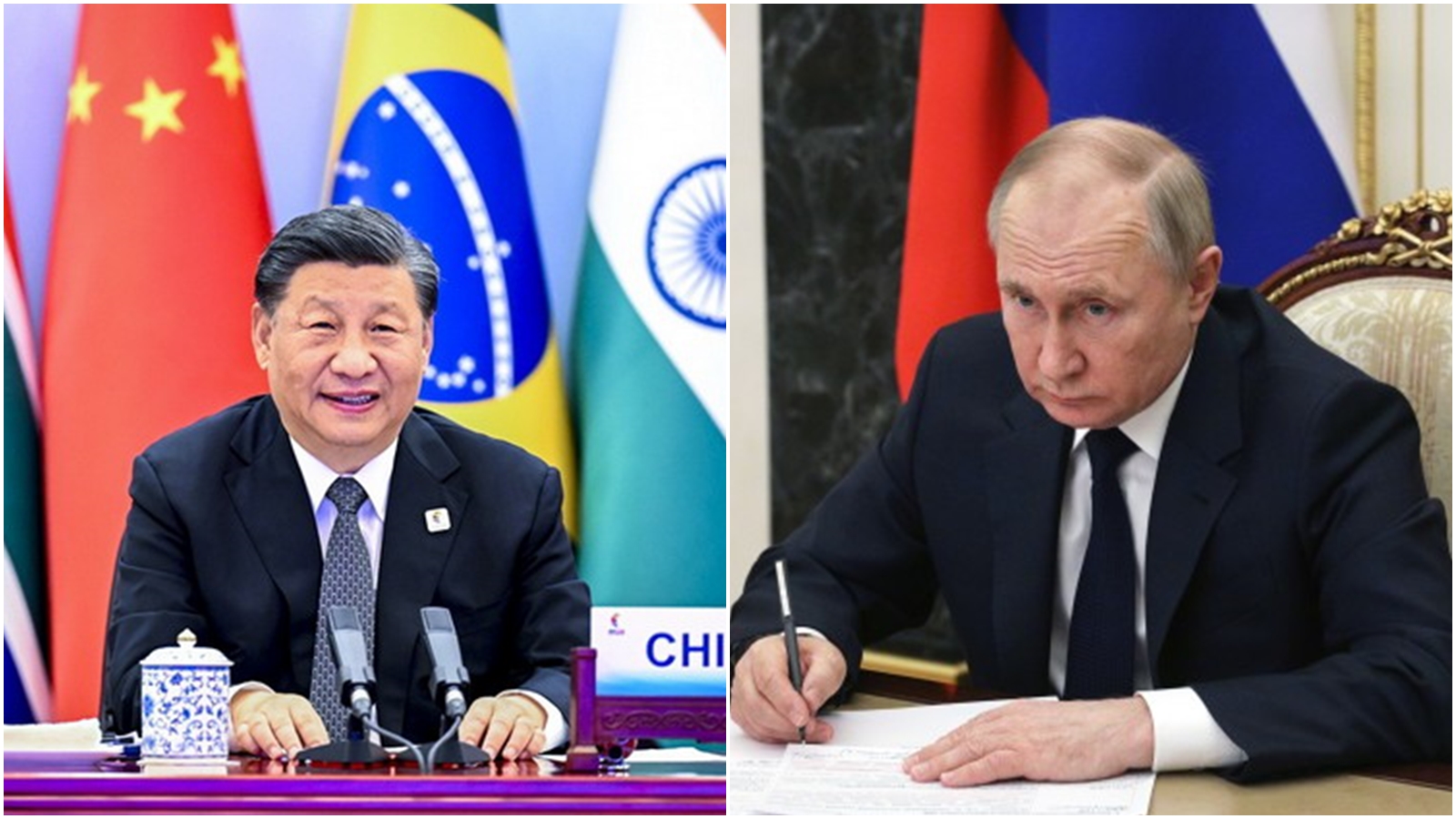 中國國家主席習近平（左）與俄羅斯總統普丁（右）將於15日在中亞國家烏茲別克會面。（翻攝自新華網官網、克里姆林宮推特）