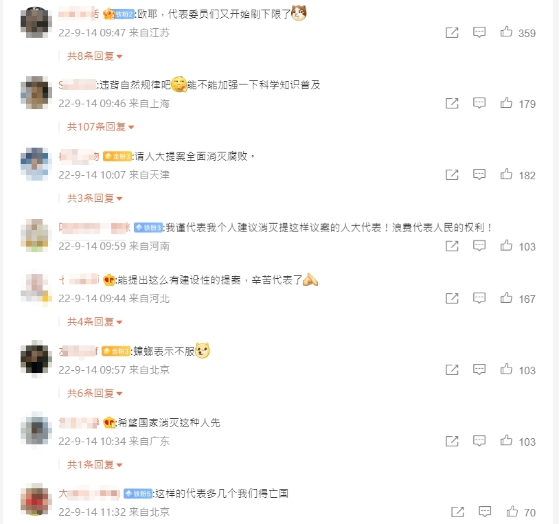 中國網友們對於人大這則提案相當不以為然。(翻攝自微博)