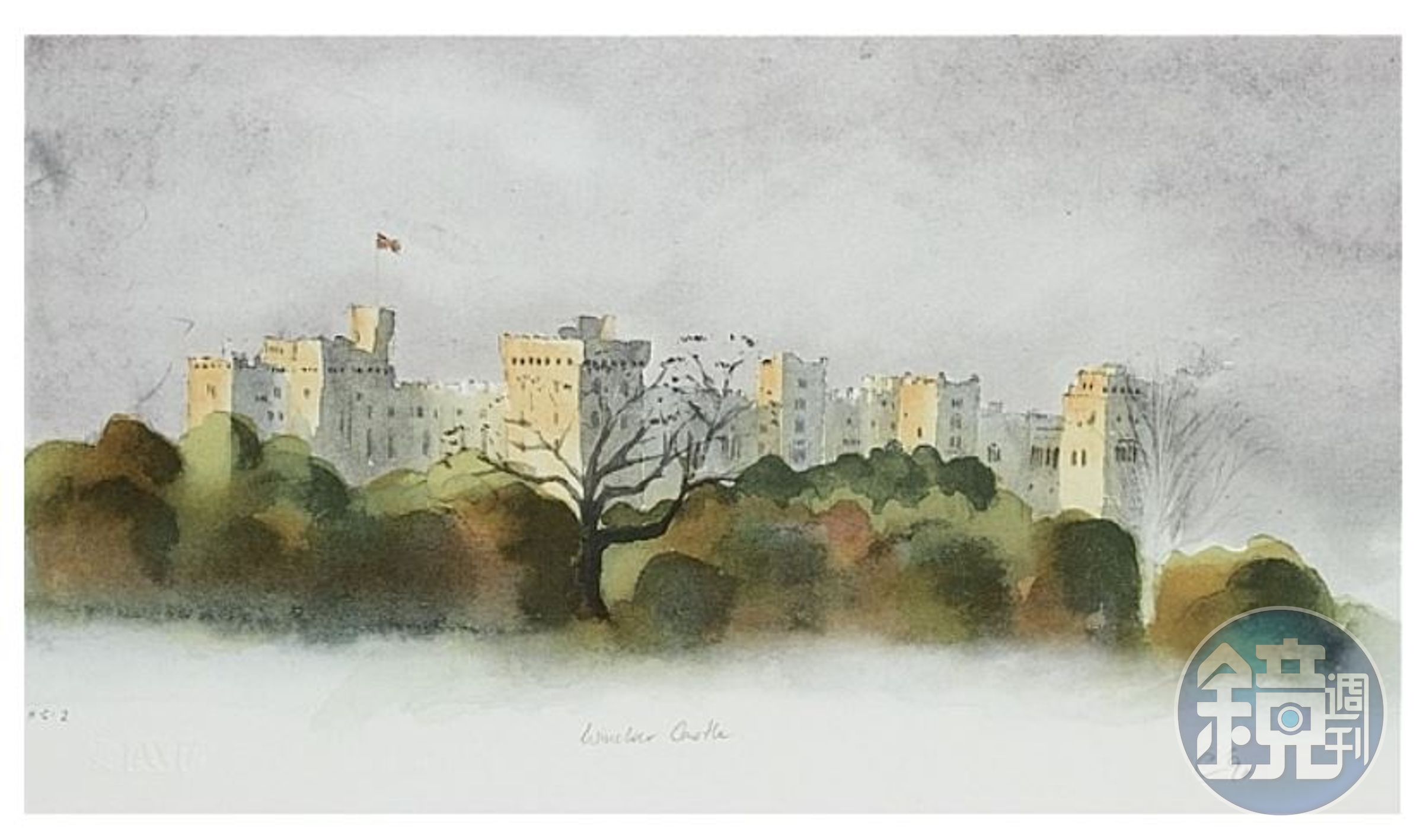 查爾斯1990年畫的溫莎城堡。（Windsor Castle,1990，翻攝artnet.com）