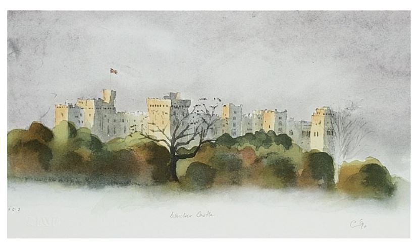 查爾斯1990年畫的溫莎城堡。（Windsor Castle,1990，翻攝artnet.com）