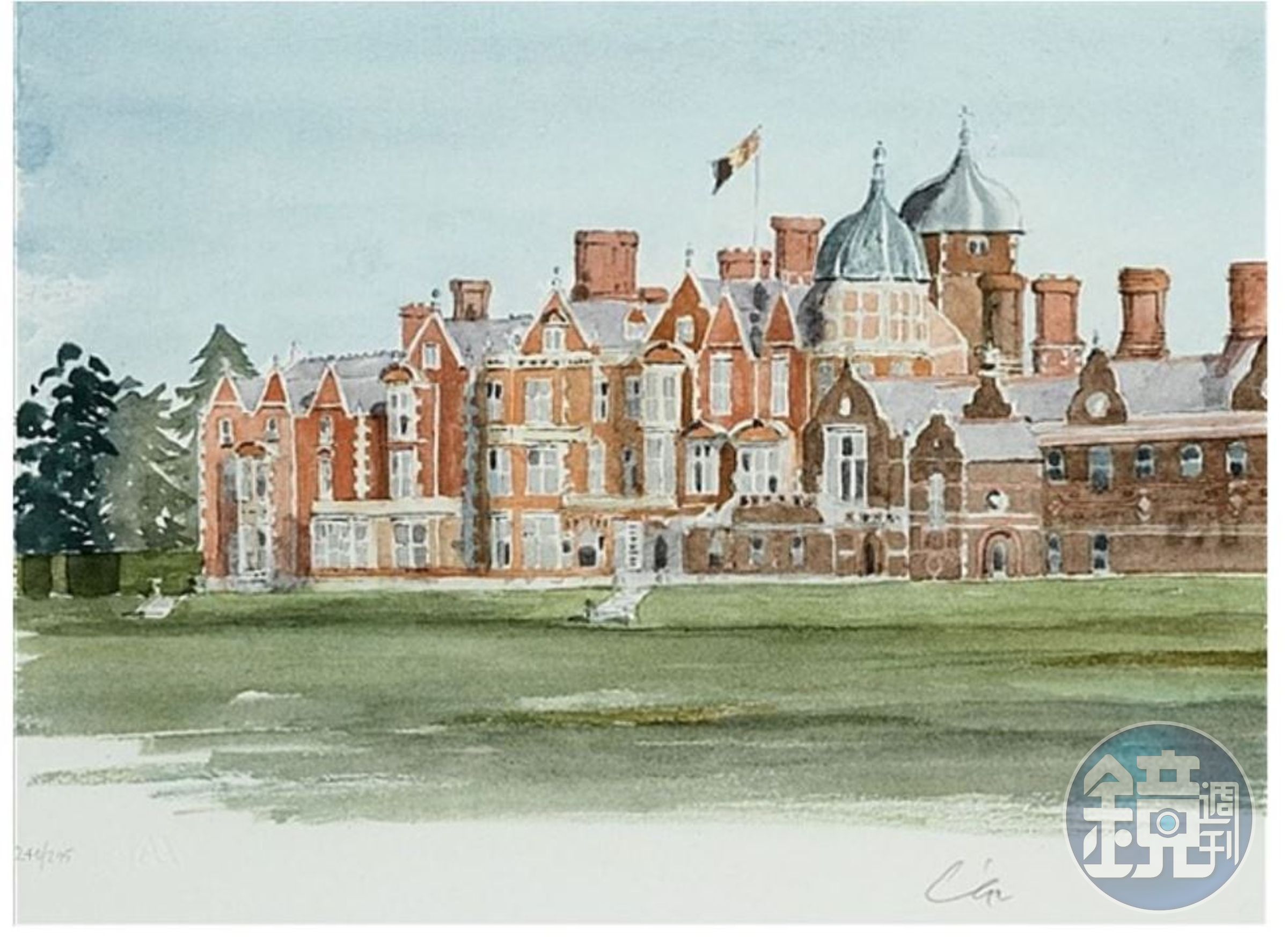 1991年畫的桑德令罕府。（Sandringham, 1991，翻攝artnet.com）