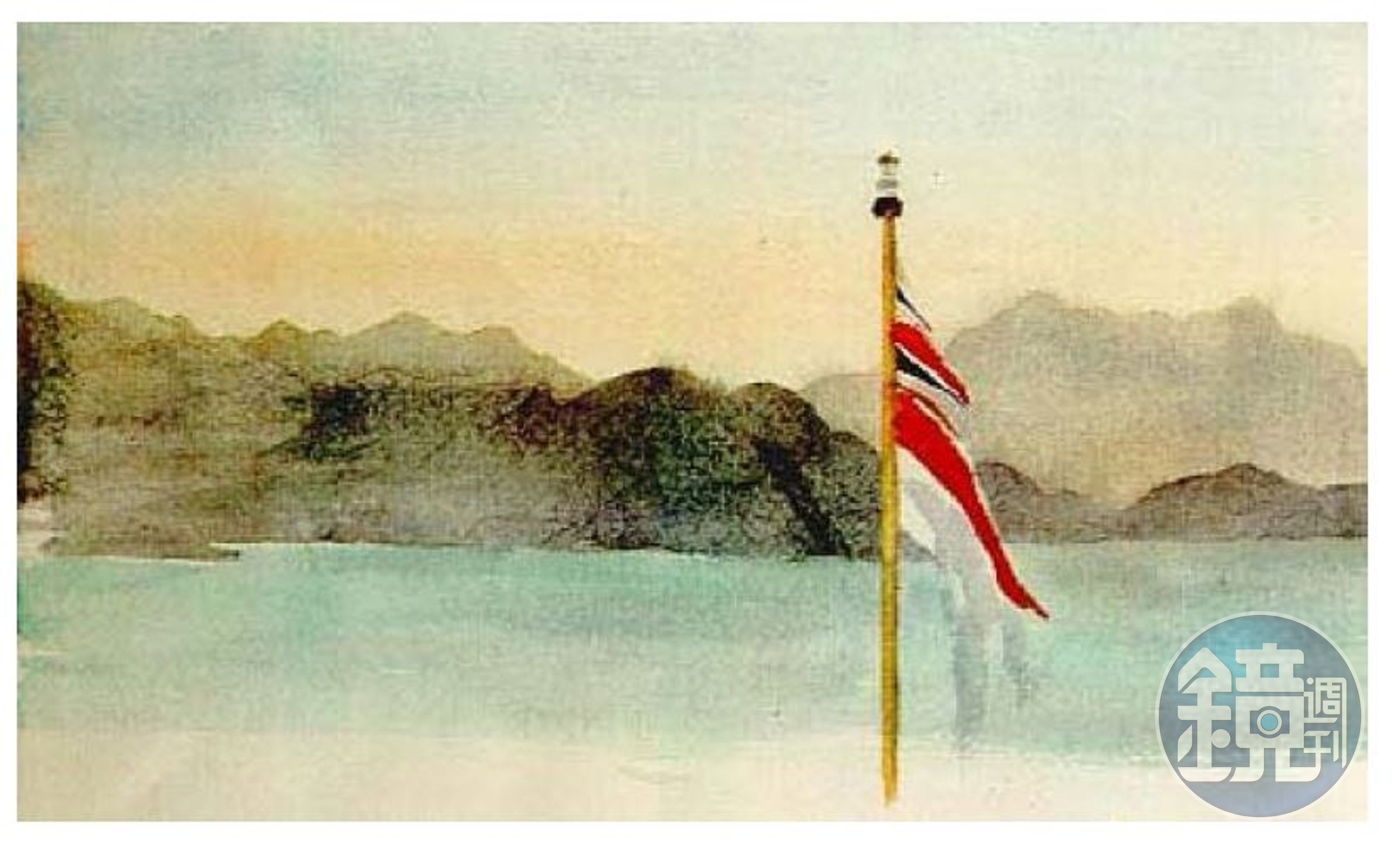 1991年繪製從不列顛尼亞號看到的香港。（Hong Kong from HMY Britannia, 1991，翻攝artnet.com）