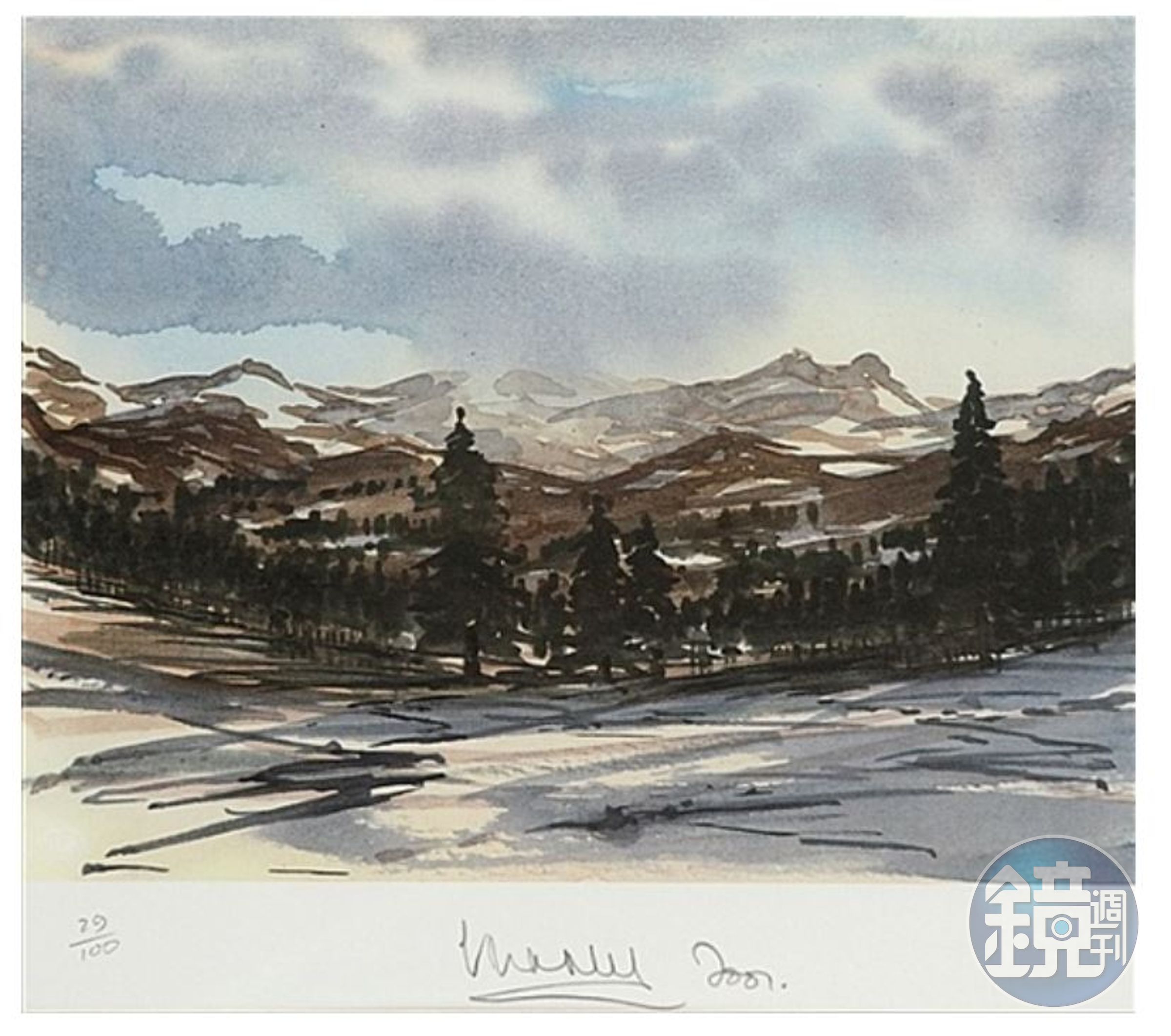 2001年畫的巴爾莫勒爾雪景。（Balmoral Winter Scene, 2001，翻攝artnet.com）