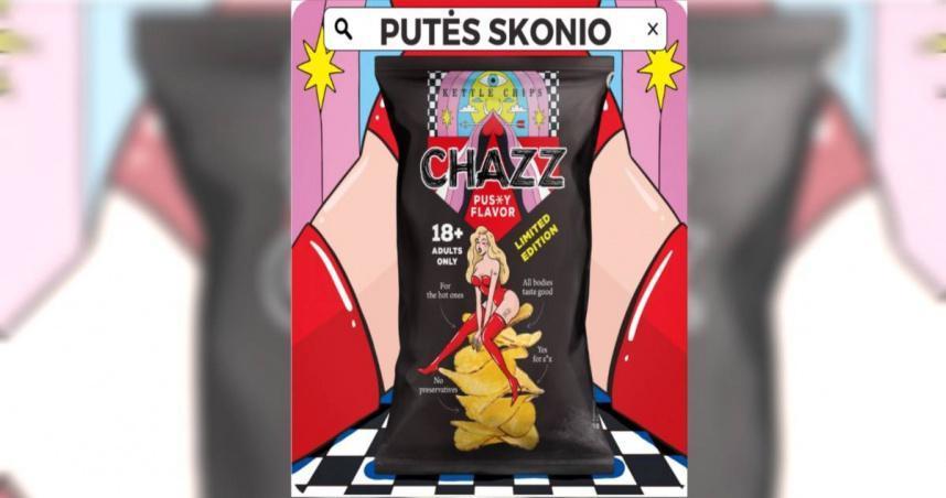 立陶宛一家洋芋片品牌，神推出一款名叫「女孩口味」的洋芋片，主打吃了這款洋芋片「會讓你回想去過去最狂野的戀愛經驗」。（翻攝自推特）