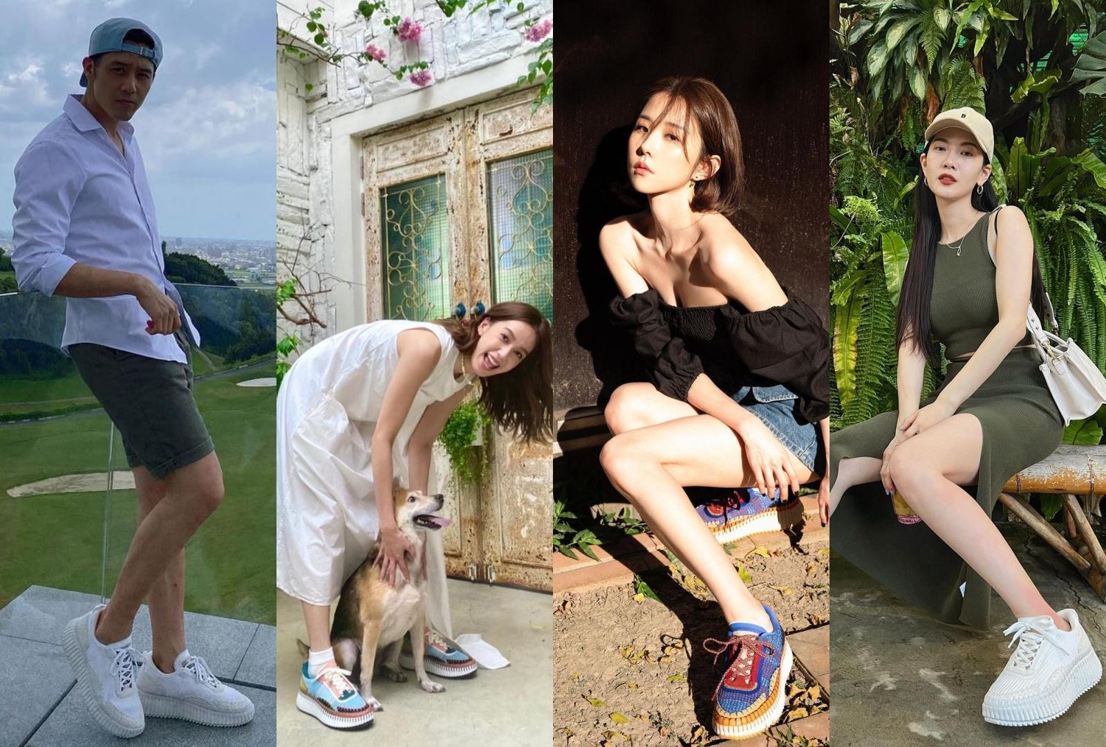 (左起)胡宇威、陳庭妮、邵雨薇與曾之喬都穿上Chloé Nama運動休閒鞋。(Chloé提供)