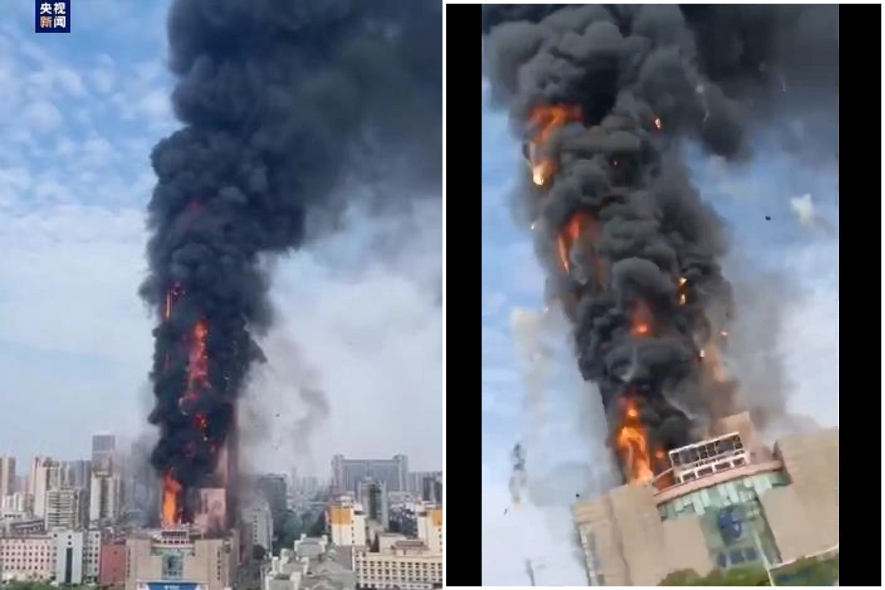 中國電信大樓發生恐怖火警，燃燒猛烈影片曝光！（翻自微博）