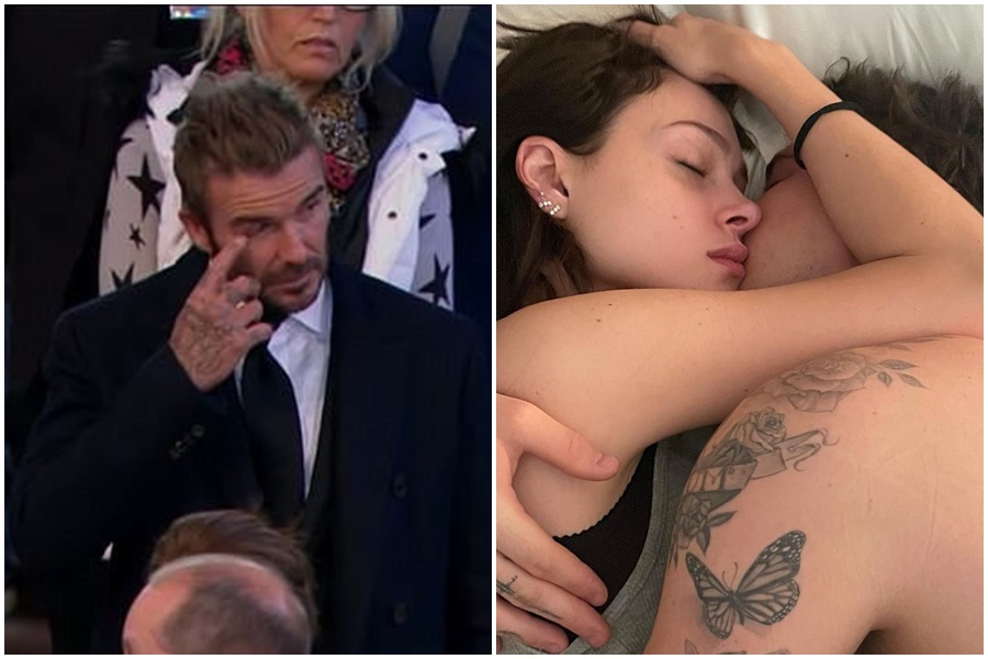 貝克漢花了13小時排隊送女王最後一程，豪門媳婦卻PO夫妻倆的床照，讓英國網友頗為感冒。（翻攝自BBC直播、Nicola Peltz IG）