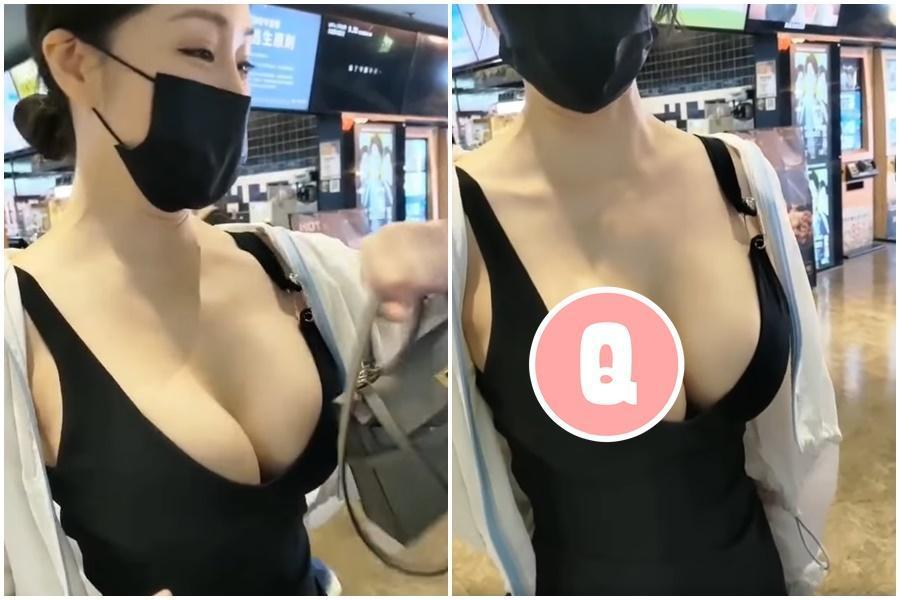 一名正妹對著鏡頭回憶自己被蜜蜂叮咬的糗事，卻因為豐滿上圍跟著晃動，引起網友暴動。（翻攝自「爆廢公社二館」）