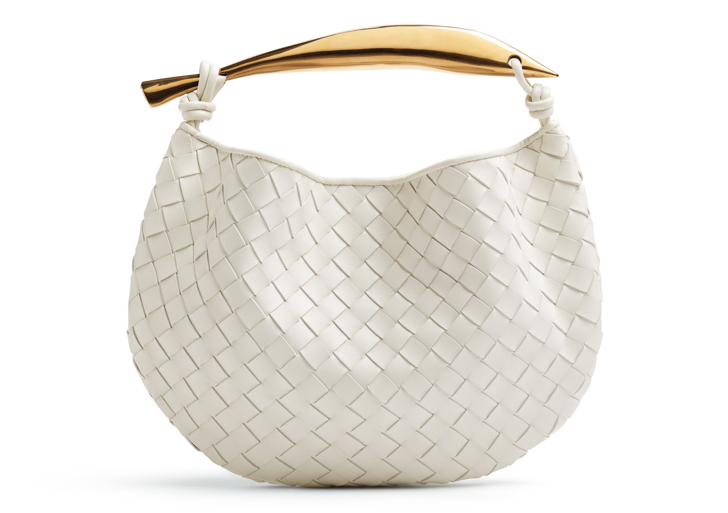 粉筆白色羊皮編織手提Sardine包 NT$131,300 Bottega Veneta。（Bottega Veneta提供）