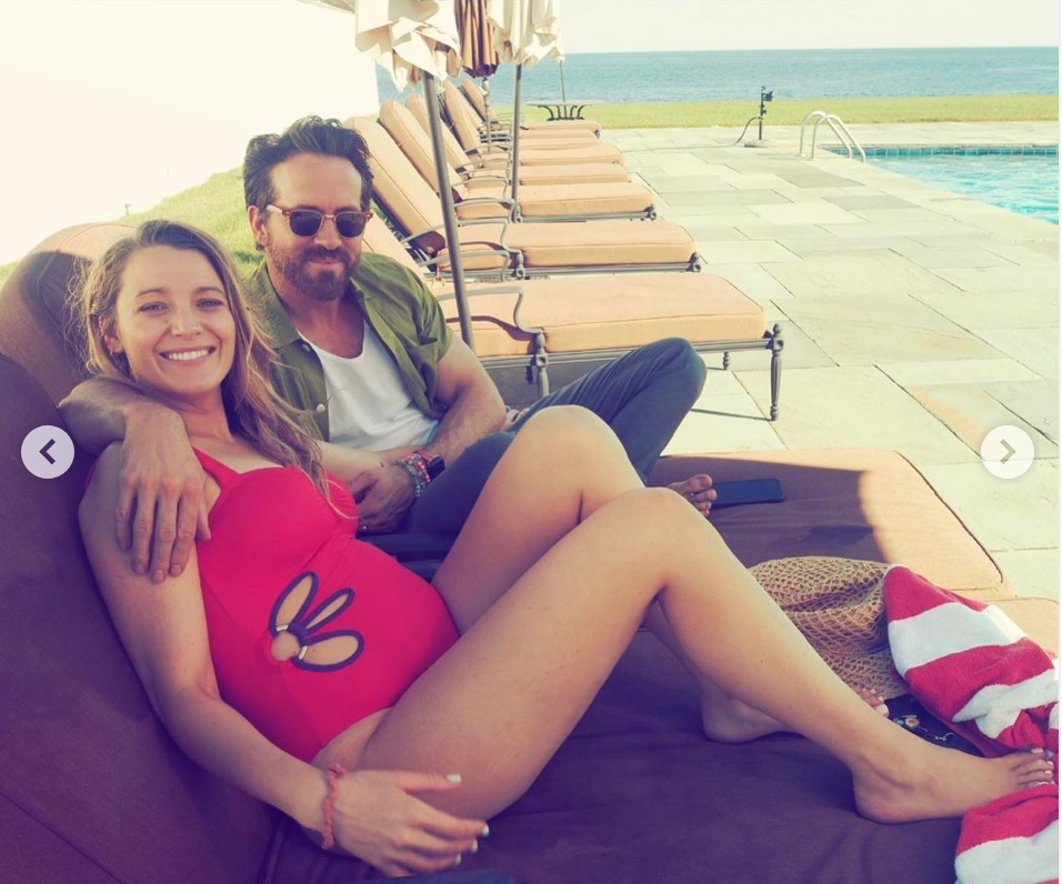 懷了第4胎的布蕾克萊芙莉（左）與萊恩雷諾斯（右）。（翻攝自Blake Lively官方Instagram）