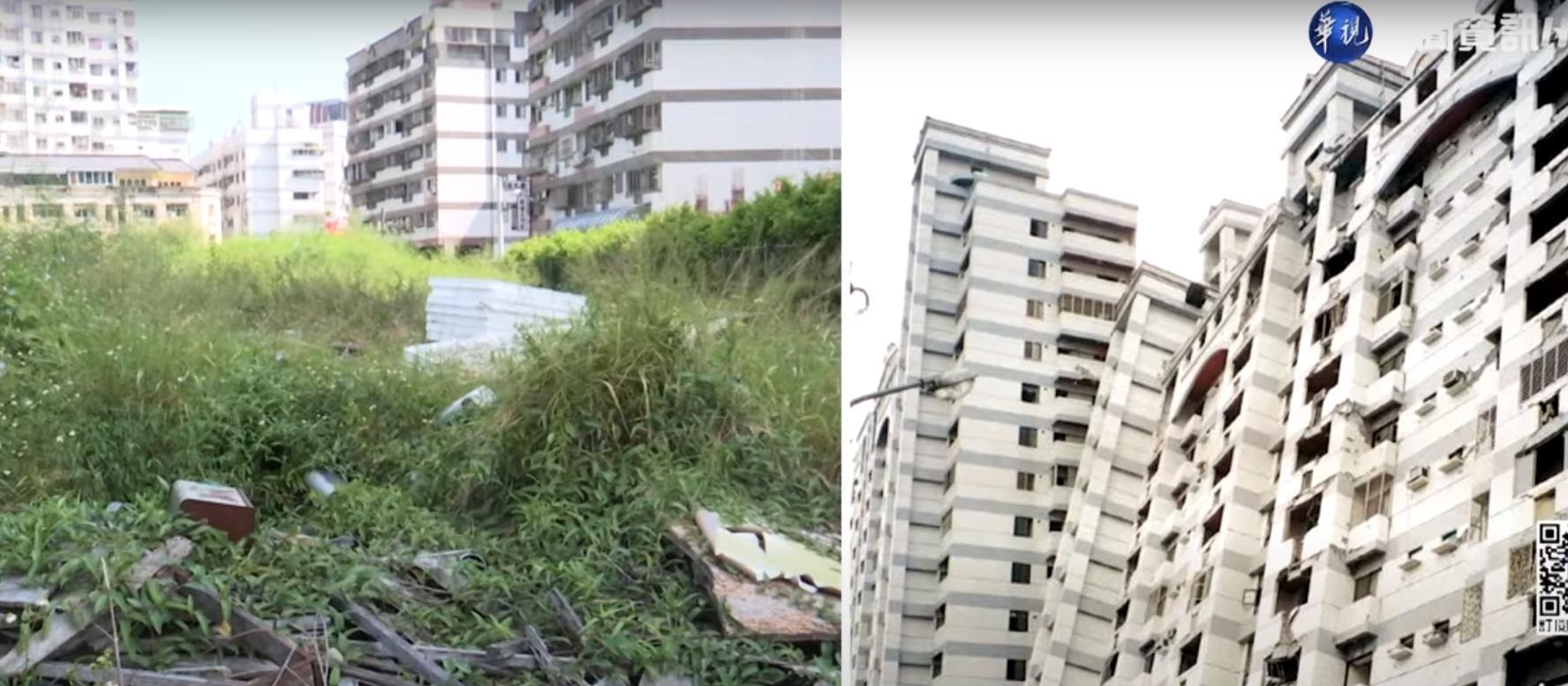 921地震台中太平「新坪生活公園社區」當年被判全倒，23年來住戶卻要忍受重建無期、房貸繼續繳的狀況。（翻攝華視新聞YouTube）