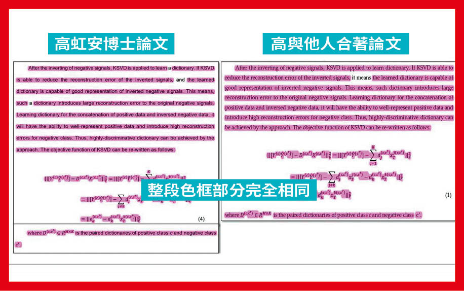 高虹安的博士論文,有不少段落與2017年在資策會發表的合著期刊論文內容相同。(讀者提供)