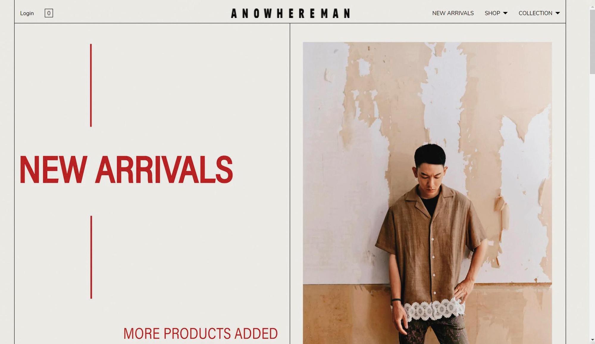 陳柏霖主理的潮牌服裝官網「ANOWHEREMAN」重新開張。(翻攝自ANOWHEREMAN官網)