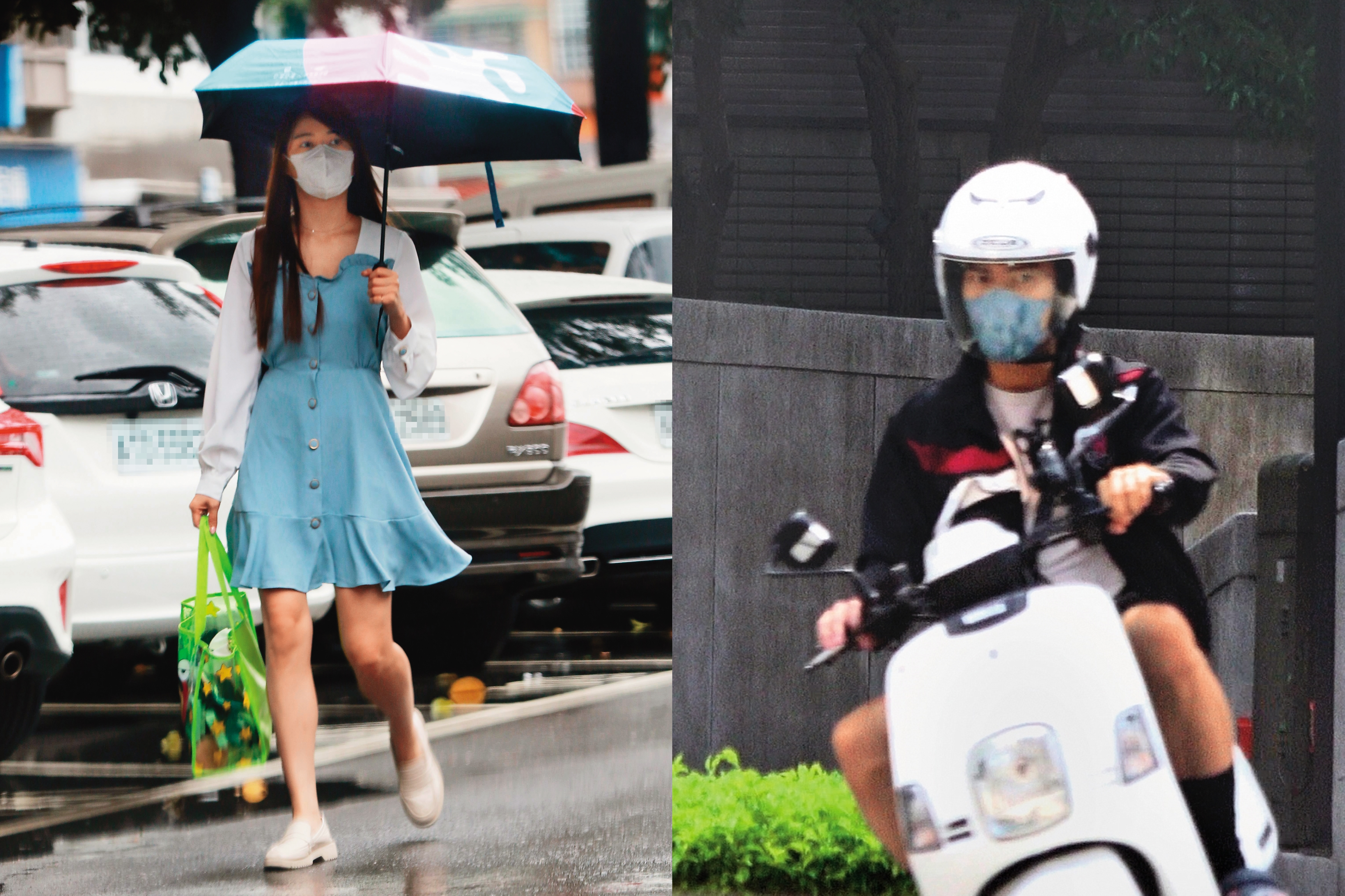 9/13，13:47，表面上恢單的謝京穎（左），經常獨自出入工作場合。9/14，09:24，待了9個小時之後，許仁杰從謝京穎家離開。