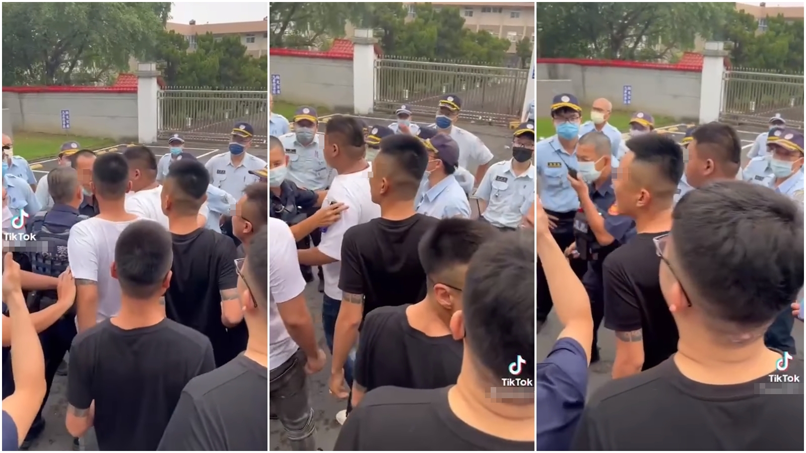 一群男子前往監獄「接風」假釋友人，卻與警方、獄方發生衝突；為避免事情擴大，警方當場叫喚支援。（翻攝自爆料公社）