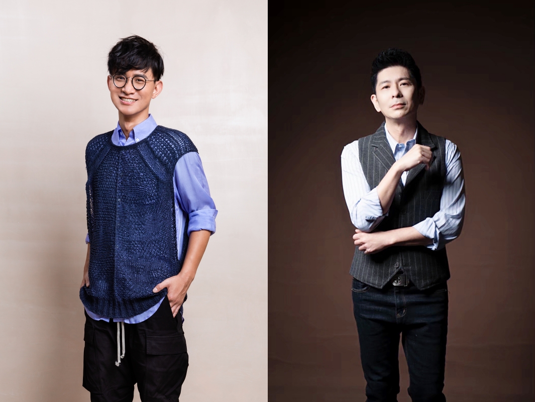 荒山亮與卓義峯（左）為「布袋戲金曲歌唱大賽」擔任評審。（左：豐華唱片提供、右：勝駿娛樂提供）