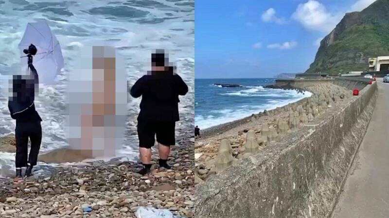 網路上瘋傳妙齡女子在濱海公路「裸拍」的48秒影片，引起熱議。（翻攝畫面）