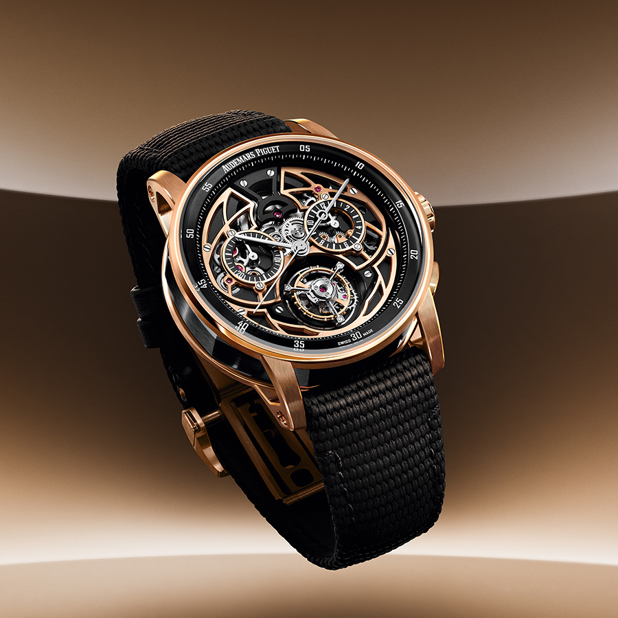 型號26399NR.OO.D002KB.01／錶徑41mm／18K玫瑰金及黑色陶瓷材質／時、分指示、飛行陀飛輪裝置、飛返計時碼錶功能／2952自動上鍊機芯／動力儲存約65小時／限量50支／防水30米／價格店洽