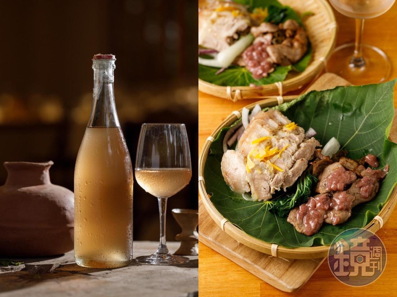 都蘭部落餐酒搭「酒食都蘭Just  E'tulan」，喝得到「出力釀製酒」特色酒款搭風味料理「出力酒粕鹹豬肉&鹿肉佐紅酒醬」。