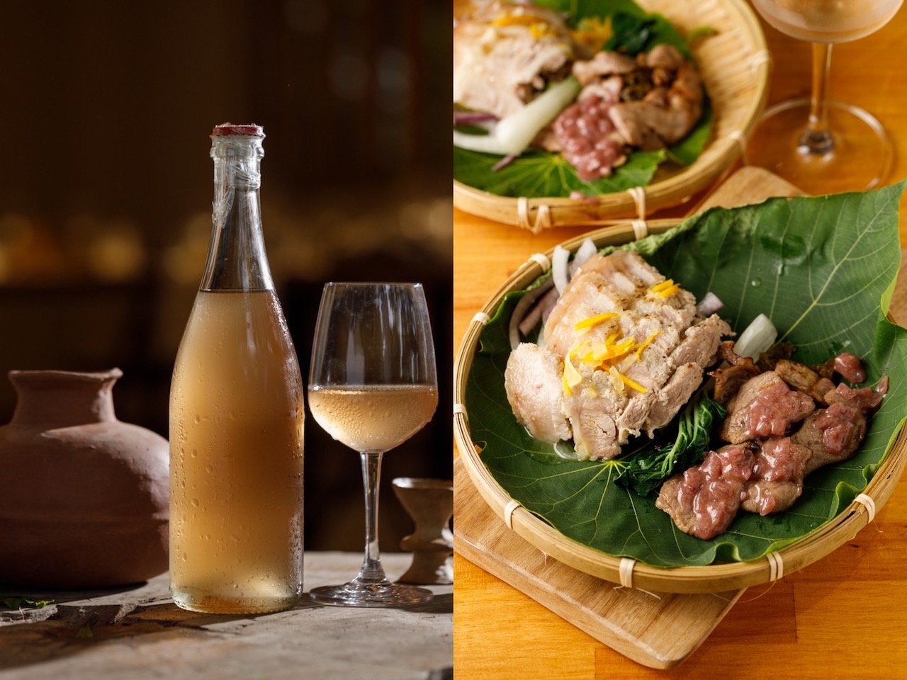 都蘭部落餐酒搭「酒食都蘭Just  E'tulan」，喝得到「出力釀製酒」特色酒款搭風味料理「出力酒粕鹹豬肉&鹿肉佐紅酒醬」。