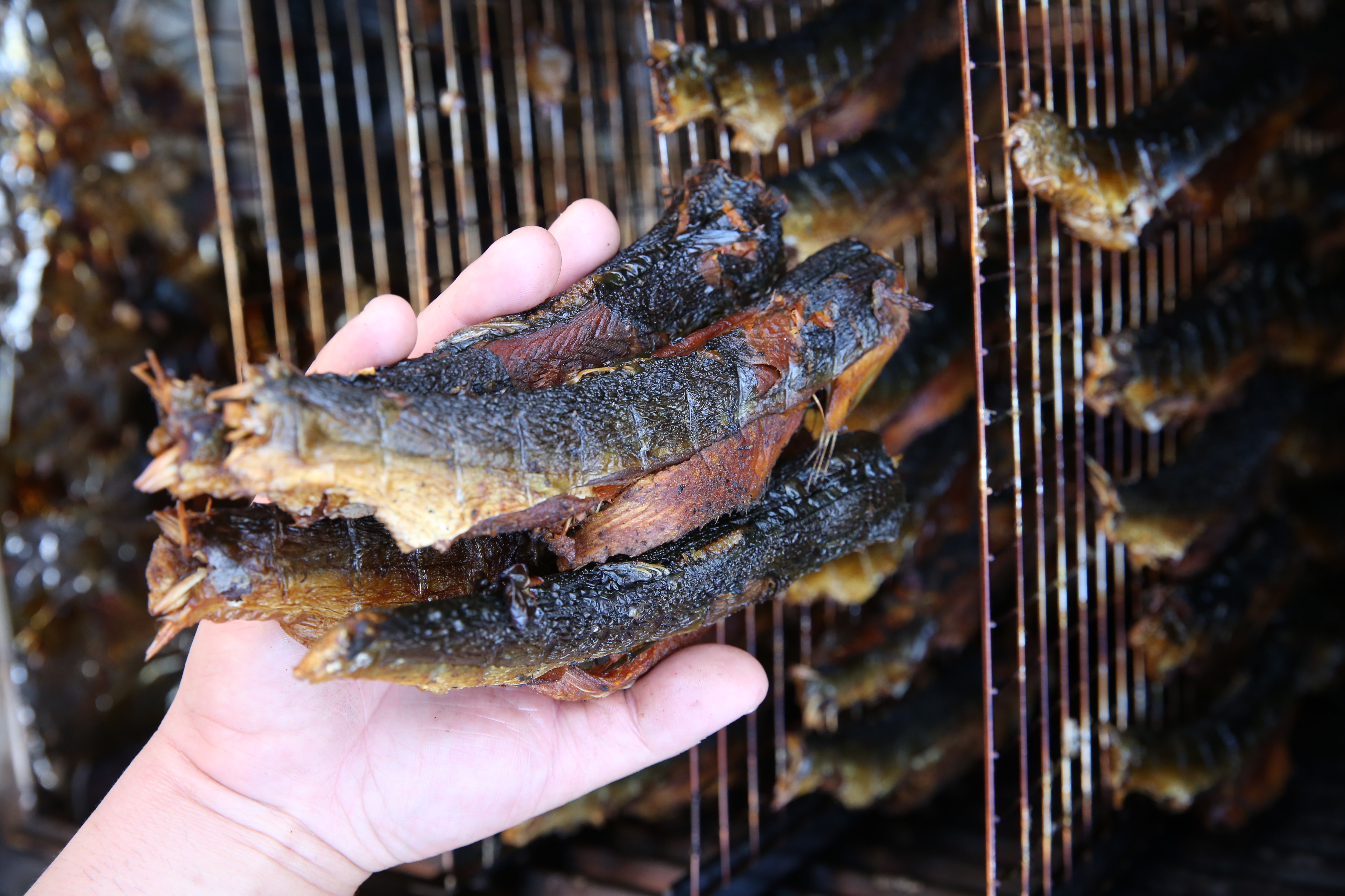 李家維在頂樓架設烘乾設備，把虱目魚背乾燥、柴燒煙燻，自製的「虱木柴魚」就是有如日本鰹節的保存食。