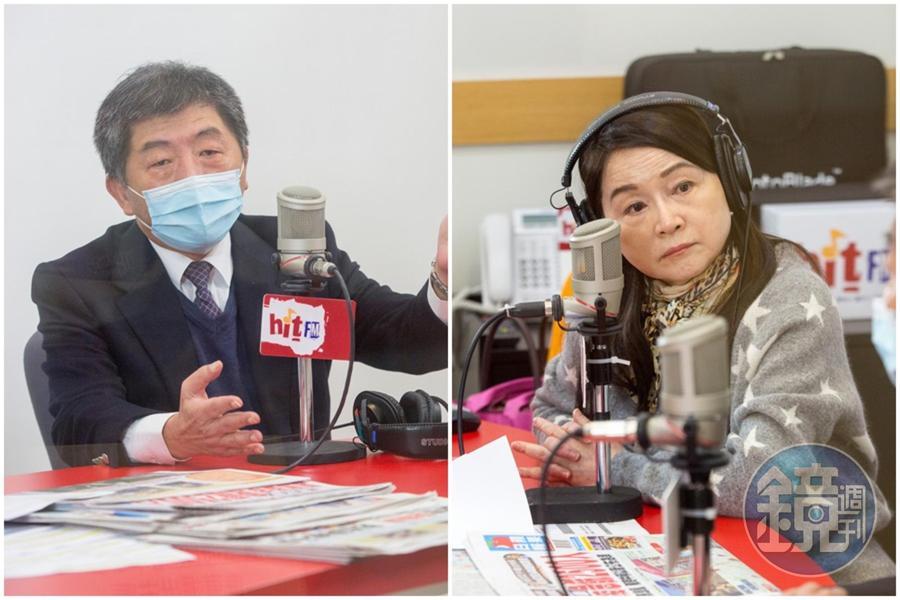 民進黨台北市長參選人陳時中（左）稱近期沒有接受周玉蔻（右）訪問的規劃。