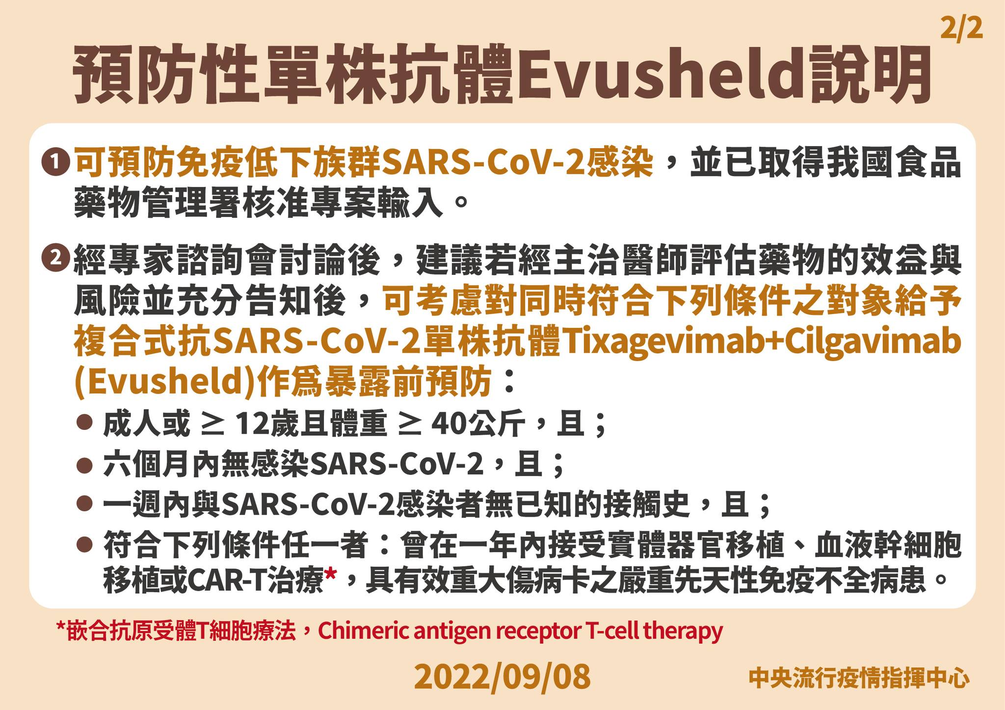 指揮中心本月就針對「Evusheld」進行說明。（指揮中心提供）