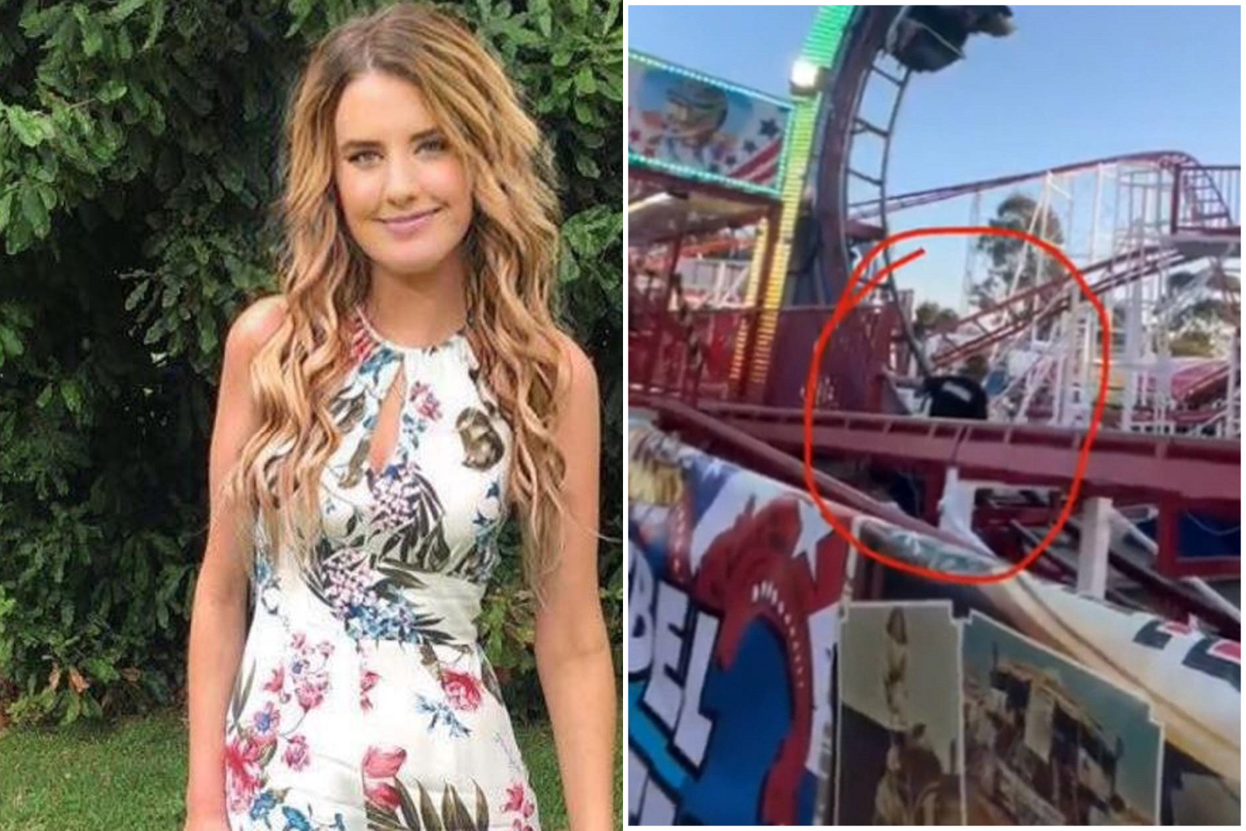 驚！正妹爬雲霄飛車軌道取手機，慘被高速撞擊「鏟肉」飛摔9公尺淌血泊。（翻自《澳洲新聞網》）