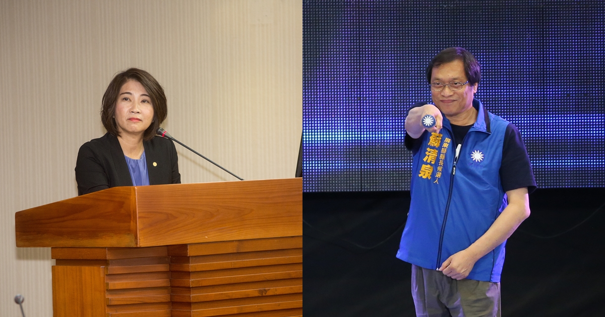 屏東陳姓角頭28日高調替父親舉辦告別式，民進黨屏東縣長候選人周春米（左）、國民黨屏東縣長候選人蘇清泉（右）都派員到場致哀。（本刊資料照）