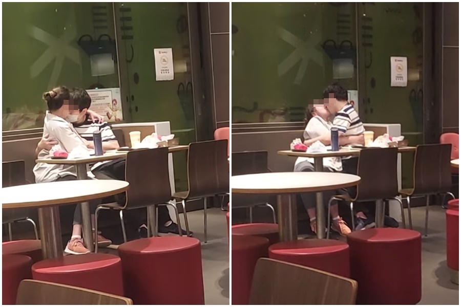 小情侶忘情在麥當勞親密1~2小時，拍攝者也直呼懶得拍了。（翻攝自爆廢公社二館）
