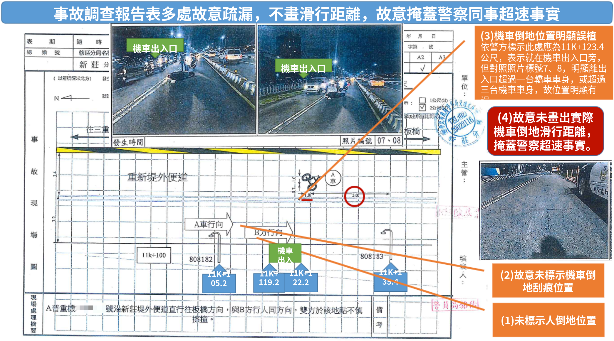 A先生質疑車禍的調查報告與實情不符。（讀者提供）