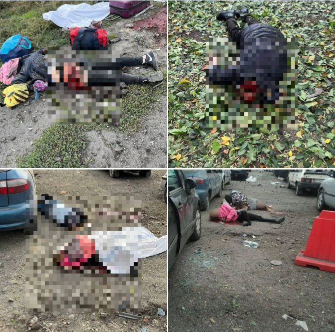 試圖逃離俄羅斯佔領區的平民車隊遭俄軍襲擊,多位平民死亡屍橫遍野。(翻攝推特@Gerashchenko_en)