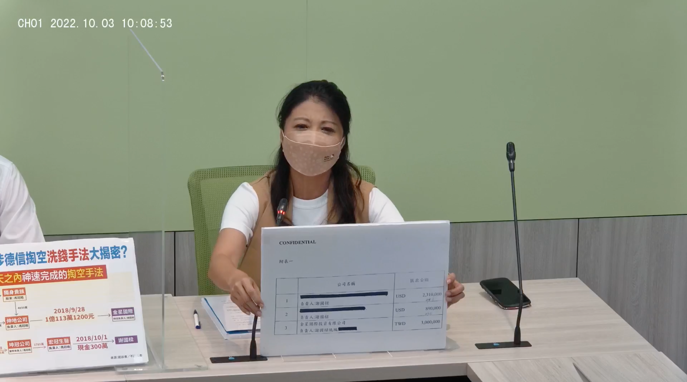 過去謝國樑自行公布的借貸資料，將自己借出款項的公司名稱「貼海苔片」塗黑。（翻攝自蔡適應臉書）