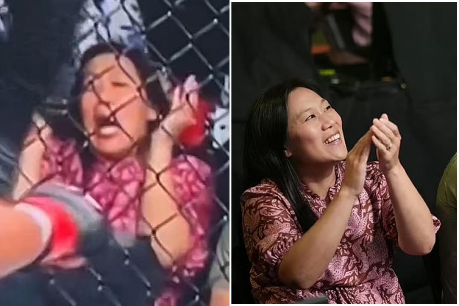 Meta祖克柏懷孕妻看格鬥，嚇到「阿娘威」！被兩男肉體驚煞「不要不要」。（翻自推特）