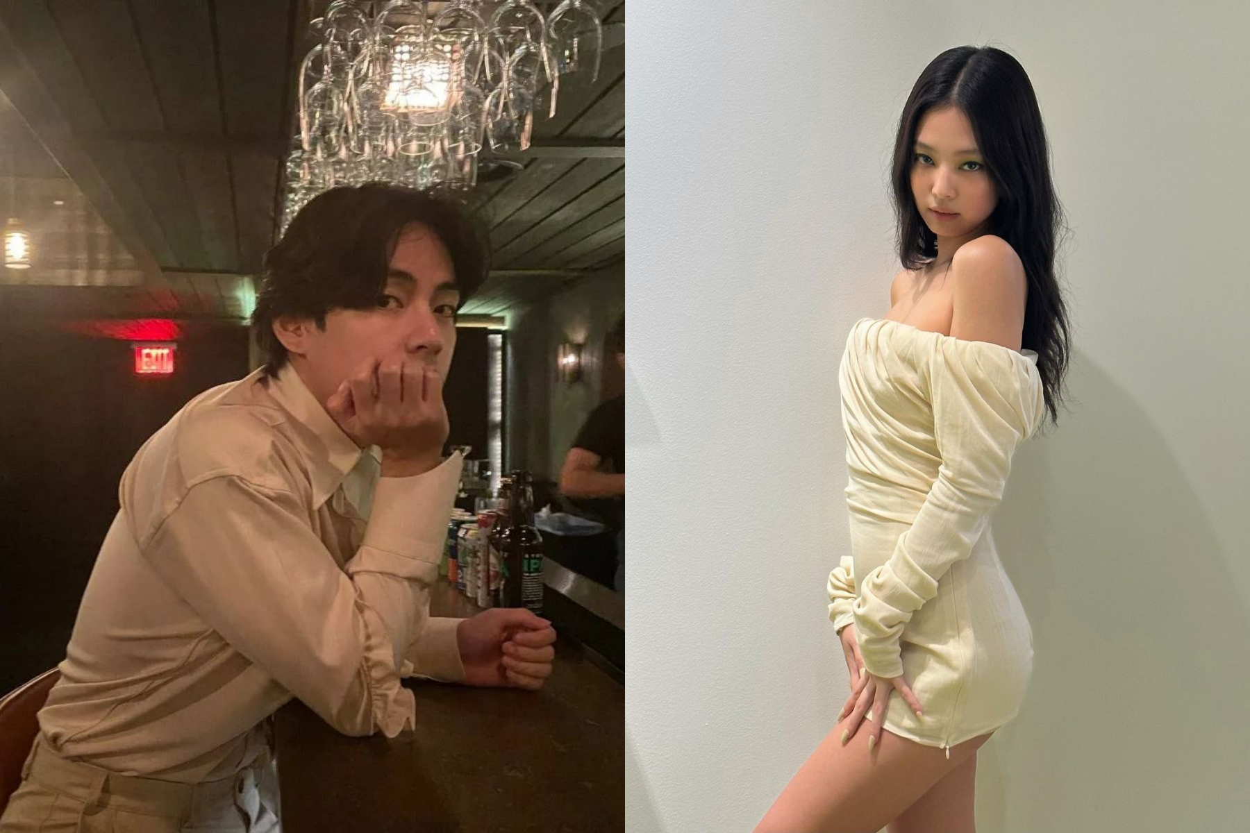 南韓女團BLACLPINK成員Jennie（右）的手機日前遭駭，連帶被曝光多張與另一天團「防彈少年團」成員V（左）的約會照。（翻攝自V、Jennie UG）